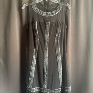 SL Fashions Black Mini Dress with Silver Accents